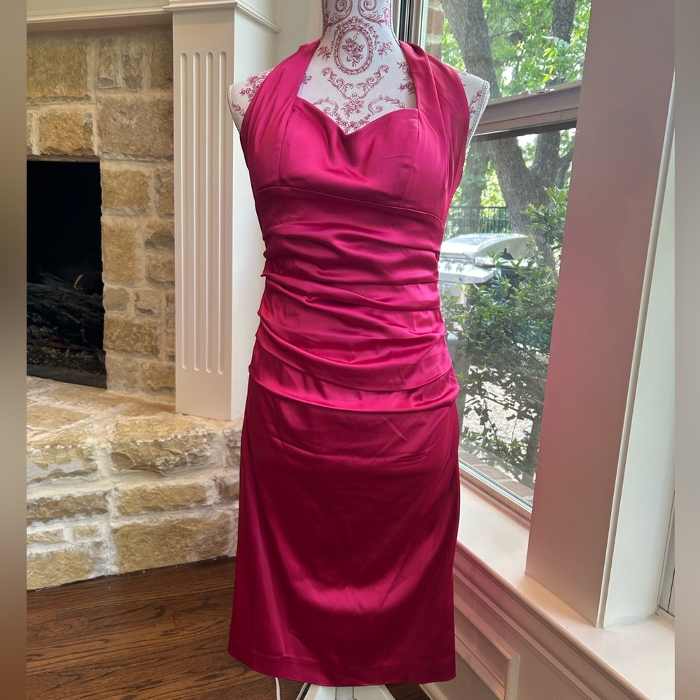 Suzi Chin for Maggie Boutique Pink Satin Halter Dress size 4